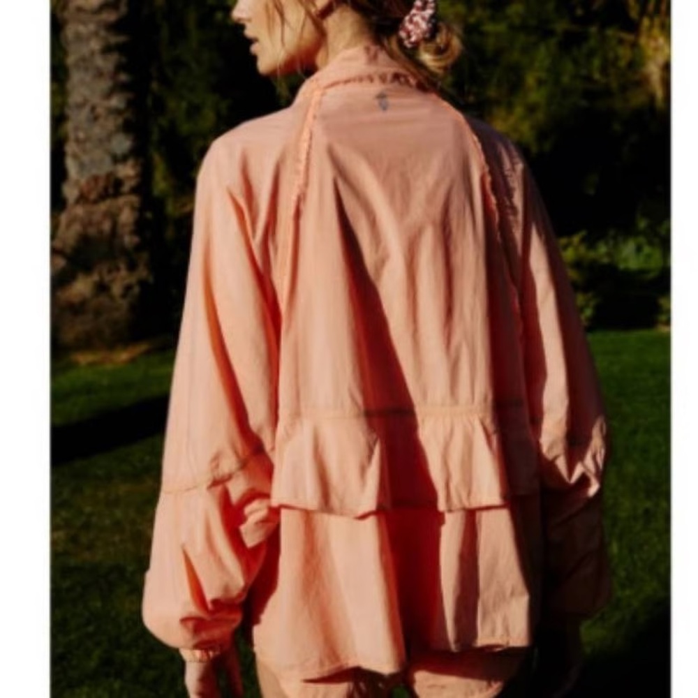 FP Movement by Free People Namaslay Tiered Lace Detail Peach Utility Jacket - Picture 2 of 5